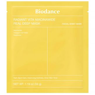Biodance Radiant Vita Niacinamide Real Deep Mask, rozświetlająca maska do twarzy, 34 g Biodance Radiant Vita Niacinamide Real Deep Mask, rozświetlająca maska do twarzy, 34 g - zdjęcie produktu