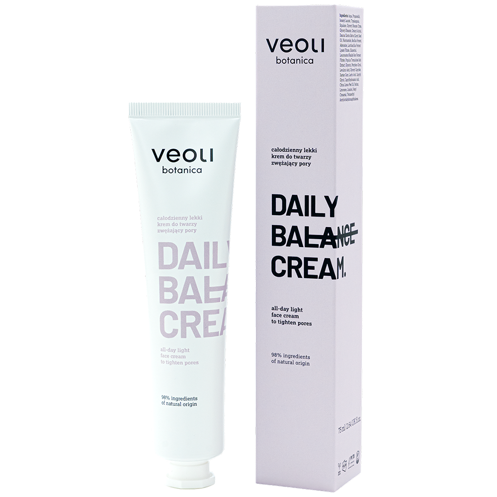 Nieznana Veoli Botanica Daily Balance Cream, całodzienny lekki krem do twarzy zwężający pory, 75 ml