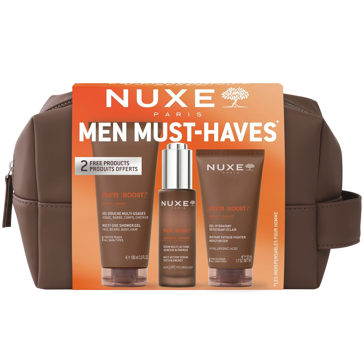 Nieznana Zestaw Nuxe Men Boost, serum wielofunkcyjne, 30 ml + nawilżający żel do twarzy, 50 ml + żel pod prysznic, 100 ml