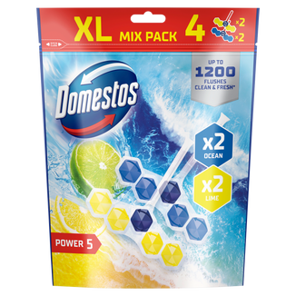 Domestos Power 5, kostka toaletowa, ocean & lime, mix, 4 sztuki - zdjęcie produktu