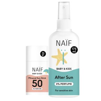 Zestaw Naif Baby & Kids, mineralny sztyft przeciwsłoneczny dla dzieci i niemowląt, od urodzenia, SPF 50, 36 g + żel po opalaniu dla niemowląt, dzieci i dorosłych, 175 ml - zdjęcie produktu