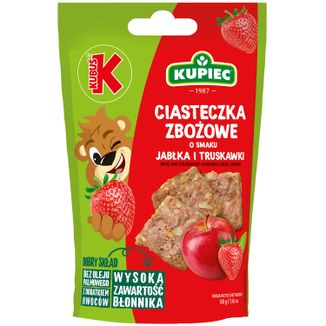 Kupiec & Kubuś Ciasteczka zbożowe, jabłko-truskawka, 50 g - zdjęcie produktu