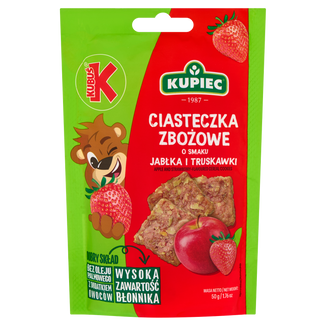 Kupiec & Kubuś Ciasteczka zbożowe, jabłko-truskawka, 50 g - zdjęcie produktu