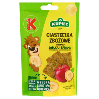 Kupiec & Kubuś Ciasteczka zbożowe, jabłko-banan, 50 g Kupiec & Kubuś Ciasteczka zbożowe, jabłko-banan, 50 g - zdjęcie produktu