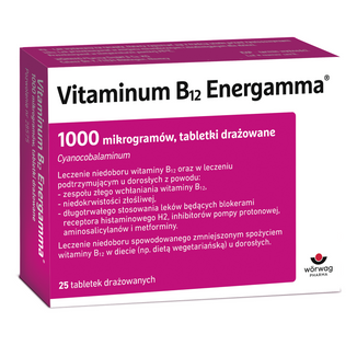 Vitaminum B12 Energamma 1 mg, 25 tabletek drażowanych - zdjęcie produktu
