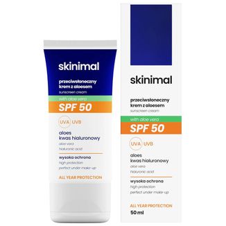 Skinimal, krem przeciwsłoneczny z aloesem, SPF 50, 50 ml - zdjęcie produktu