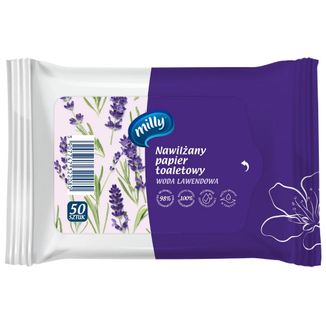Milly, nawilżany papier toaletowy, woda lawendowa, 50 sztuk Milly, nawilżany papier toaletowy, woda lawendowa, 50 sztuk - zdjęcie produktu