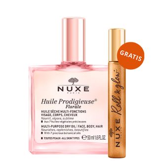 Nuxe Huile Prodigieuse Florale, suchy olejek do ciała, twarzy i włosów, 50 ml + olejek ze złotymi drobinkami do ciała, twarzy i włosów, roll-on, 8 ml gratis Nuxe Huile Prodigieuse Florale, suchy olejek do ciała, twarzy i włosów, 50 ml + olejek ze złotymi drobinkami do ciała, twarzy i włosów, roll-on, 8 ml gratis - zdjęcie produktu