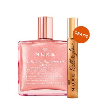 Nuxe Huile Prodigieuse Or Florale, suchy olejek ze złotymi drobinkami do ciała, twarzy i włosów, 50 ml + olejek ze złotymi drobinkami, roll-on, 8 ml gratis Nuxe Huile Prodigieuse Or Florale, suchy olejek ze złotymi drobinkami do ciała, twarzy i włosów, 50 ml + olejek ze złotymi drobinkami, roll-on, 8 ml gratis - zdjęcie produktu