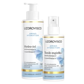 Zestaw Uzdrovisco Amino Hydration, hydro-żel oczyszczający i nawilżający, 200 ml + tonik-mgiełka rewitalizujący i nawilżający, 150 ml - zdjęcie produktu
