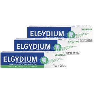 Zestaw Elgydium Sensitive, pasta do zębów w postaci żelu, 3 x 75 ml - zdjęcie produktu