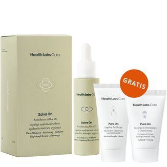 Health Labs Solve On Acne, serum do twarzy AHA 5%, 30 ml + łagodny żel myjący, 30 ml i emulsja do demakijażu i oczyszczania, 20 ml gratis - zdjęcie produktu