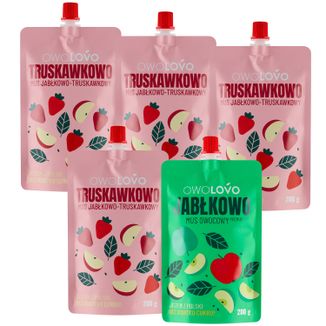 Zestaw Owolovo Truskawkowo Mus jabłkowo-truskawkowy w tubce, 4 x 200 g + mus jabłkowy, 200 g - zdjęcie produktu