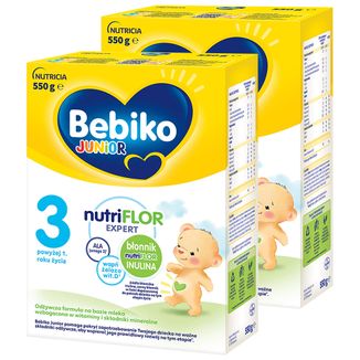 Zestaw Bebiko Junior 3 Nutriflor Expert, odżywcza formuła na bazie mleka, powyżej 1 roku, 2 x 550 g Zestaw Bebiko Junior 3 Nutriflor Expert, odżywcza formuła na bazie mleka, powyżej 1 roku, 2 x 550 g - zdjęcie produktu