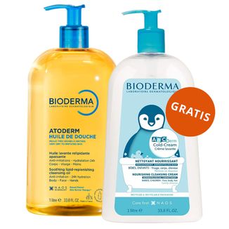 Bioderma Atoderm Huile de Douche, nawilżający olejek do kąpieli i pod prysznic, od 1 dnia życia, 1 l + kremowa emulsja do mycia i kąpieli dla dzieci i niemowląt, 1000 ml gratis - zdjęcie produktu