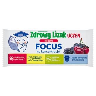 Zdrowy Lizak Uczeń Focus, bez cukru, smak wiśniowo-jagodowy, od 3 lat, 1 sztuka - zdjęcie produktu