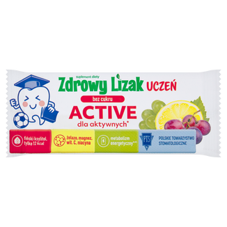 Zdrowy Lizak Uczeń Active, bez cukru, smak winogronowo-cytrynowy, od 3 lat, 1 sztuka - zdjęcie produktu
