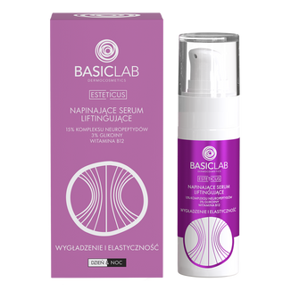 BasicLab Esteticus, napinające serum liftingujące, 15% kompleksu neuropeptydów, 3% glikoiny, witamina B12, 30 ml - zdjęcie produktu