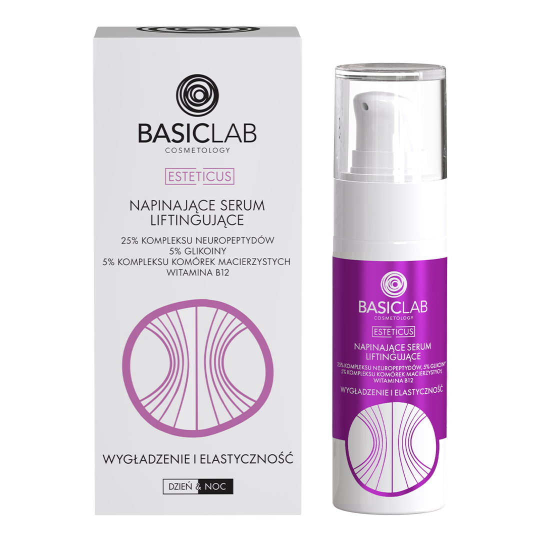 Basiclab BasicLab Esteticus, napinające serum liftingujące, 25% kompleksu neuropeptydów, 5% glikoiny, 5% kompleksu komórek macierzystych, witamina B12, 30 ml — Inhaltsstoffe und Bewertung