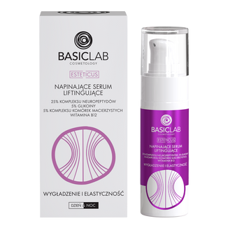BasicLab Esteticus, napinające serum liftingujące, 25% kompleksu neuropeptydów, 5% glikoiny, 5% kompleksu komórek macierzystych, witamina B12, 30 ml - zdjęcie produktu