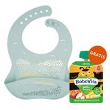 Canpol Babies, śliniak silikonowy z kieszonką, szary, od 4 miesiąca, 1 sztuka + BoboVita Mus w tubce, jabłka i banany, po 4 miesiącu, 80 g gratis - miniaturka zdjęcia produktu