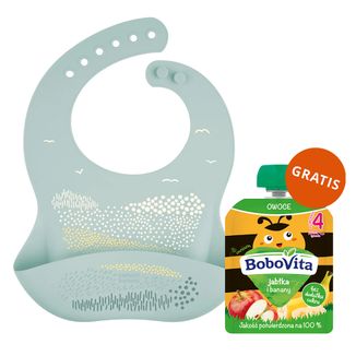 Canpol Babies, śliniak silikonowy z kieszonką, szary, od 4 miesiąca, 1 sztuka + BoboVita Mus w tubce, jabłka i banany, po 4 miesiącu, 80 g gratis Canpol Babies, śliniak silikonowy z kieszonką, szary, od 4 miesiąca, 1 sztuka + BoboVita Mus w tubce, jabłka i banany, po 4 miesiącu, 80 g gratis - zdjęcie produktu