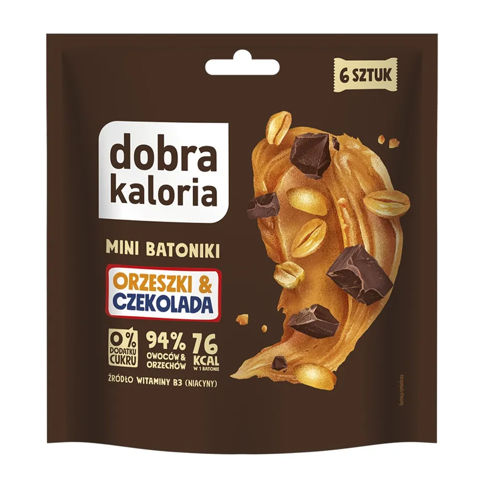 Dobra Kaloria Dobra Kaloria Mini batoniki, orzeszki & czekolada, bez dodatku cukru, 108 g