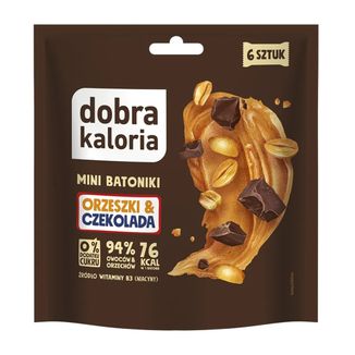 Dobra Kaloria Mini batoniki, orzeszki & czekolada, bez dodatku cukru, 108 g Dobra Kaloria Mini batoniki, orzeszki & czekolada, bez dodatku cukru, 108 g - zdjęcie produktu