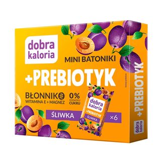 Dobra Kaloria Mini batoniki + Prebiotyk, śliwka, bez dodatku cukru, 102 g Dobra Kaloria Mini batoniki + Prebiotyk, śliwka, bez dodatku cukru, 102 g - zdjęcie produktu
