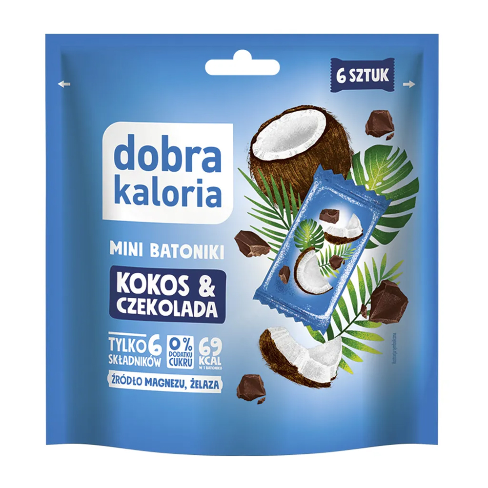 Dobra Kaloria Dobra Kaloria Mini batoniki, kokos & czekolada, bez dodatku cukru, 102 g