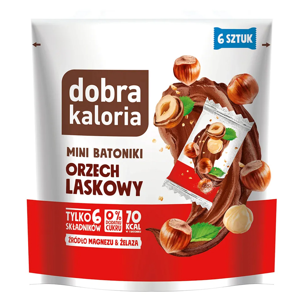 Dobra Kaloria Dobra Kaloria Mini batoniki, orzech laskowy, bez dodatku cukru, 108 g