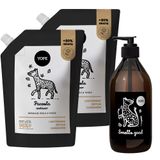Zestaw Yope Paczula i Wetiwer, naturalne mydło w płynie, zapas, 2 x 600 ml + butelka na mydło, szklana, 500 ml - miniaturka zdjęcia produktu