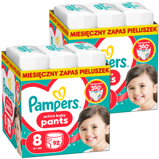 Zestaw Pampers Active Baby Pants 8 (17+ kg), pieluchomajtki, 2 x 92 sztuki Zestaw Pampers Active Baby Pants 8 (17+ kg), pieluchomajtki, 2 x 92 sztuki - zdjęcie produktu