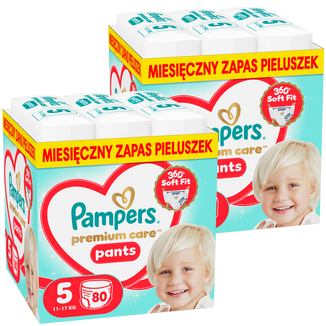 Zestaw Pampers Premium Care Pants 5 (11-17 kg), pieluchomajtki, 2 x 80 sztuk - zdjęcie produktu