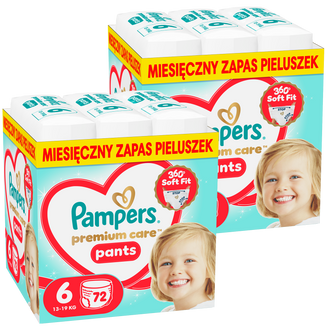 Zestaw Pampers Premium Care Pants 6 (13-19 kg), pieluchomajtki, 2 x 72 sztuki - zdjęcie produktu