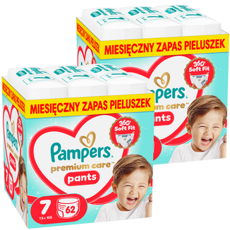 Zestaw Pampers Premium Care Pants 7 (15+ kg), pieluchomajtki, 2 x 62 sztuki Zestaw Pampers Premium Care Pants 7 (15+ kg), pieluchomajtki, 2 x 62 sztuki - zdjęcie produktu