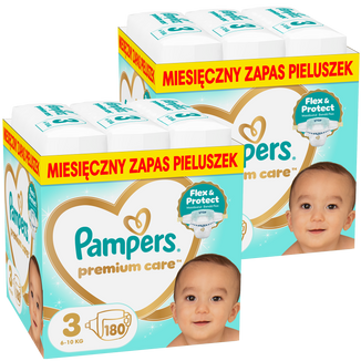 Zestaw Pampers Premium Care 3 (6-10 kg), pieluchy, 2 x 180 sztuk - zdjęcie produktu
