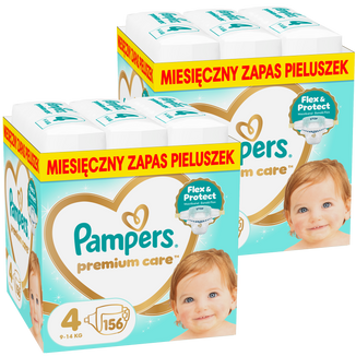 Zestaw Pampers Premium Care 4 (9-14 kg), pieluchy, 2 x 156 sztuk Zestaw Pampers Premium Care 4 (9-14 kg), pieluchy, 2 x 156 sztuk - zdjęcie produktu
