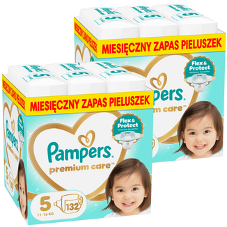 Zestaw Pampers Premium Care 5 (11-16 kg), pieluchy, 2 x 132 sztuki Zestaw Pampers Premium Care 5 (11-16 kg), pieluchy, 2 x 132 sztuki - zdjęcie produktu