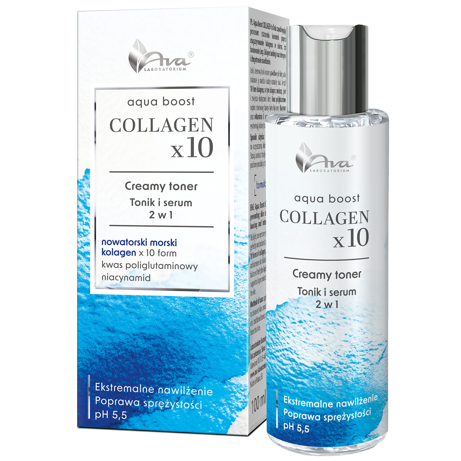 Nieznana Ava Aqua Boost Collagen x10, Tonikum und serum 2w1, 100 ml