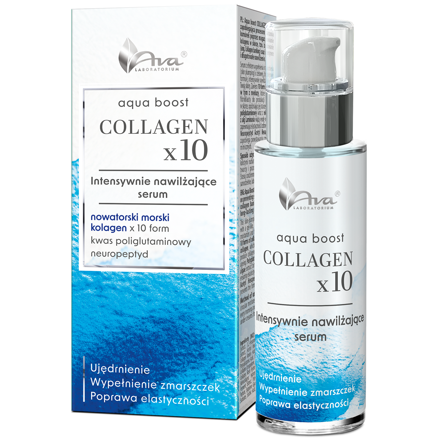 Nieznana Ava Aqua Boost Collagen x10, intensiv feuchtigkeitsspendend serum, 30 ml