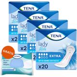 Zestaw Tena Lady Slim, podpaski specjalistyczne, Extra, 4 x 20 sztuk + chusteczki nawilżane 3w1, z klipsem, 48 sztuk gratis - miniaturka zdjęcia produktu