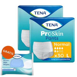 Zestaw Tena Pants ProSkin Normal, majtki chłonne, rozmiar L, 100-135 cm, 2 x 30 sztuk + chusteczki nawilżane 3w1, z klipsem, 48 sztuk gratis Zestaw Tena Pants ProSkin Normal, majtki chłonne, rozmiar L, 100-135 cm, 2 x 30 sztuk + chusteczki nawilżane 3w1, z klipsem, 48 sztuk gratis - zdjęcie produktu
