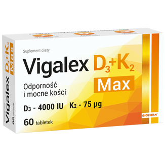 Vigalex D3 + K2 Max, witamina D 4000 IU + witamina K 75 µg, 60 tabletek - zdjęcie produktu