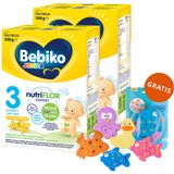 Zestaw Bebiko Junior 3 Nutriflor Expert, odżywcza formuła na bazie mleka, powyżej 1 roku, smak waniliowy, 2 x 550 g + zestaw zabawek do kąpieli, 5 sztuk gratis - miniaturka zdjęcia produktu