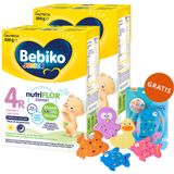 Zestaw Bebiko Junior 4R Nutriflor Expert, odżywcza formuła na bazie mleka z kleikiem ryżowym, powyżej 2 roku, 2 x 550 g + zestaw zabawek do kąpieli, 5 sztuk gratis - miniaturka zdjęcia produktu