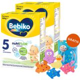 Zestaw Bebiko Junior 5 Nutriflor Expert, odżywcza formuła na bazie mleka, dla przedszkolaka, 2 x 550 g + zestaw zabawek do kąpieli, 5 sztuk gratis - miniaturka zdjęcia produktu