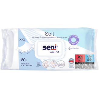 Seni Care, chusteczki nawilżane, pielęgnacyjne, z klipsem, XXL, 80 sztuk Seni Care, chusteczki nawilżane, pielęgnacyjne, z klipsem, XXL, 80 sztuk - zdjęcie produktu