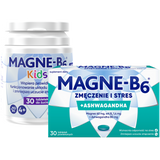 Magne B6 Zmęczenie i Stres, 30 tabletek powlekanych + Magne B6 Kids, od 4 lat, smak arbuzowy, 30 tabletek do żucia - miniaturka zdjęcia produktu