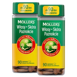 Zestaw Moller's Włosy, Skóra, Paznokcie, 2 x 90 tabletek Zestaw Moller's Włosy, Skóra, Paznokcie, 2 x 90 tabletek - zdjęcie produktu